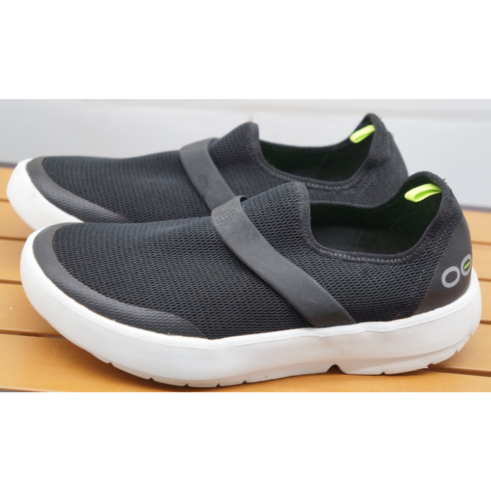 OOFOS Womens OOmg Low Shoe Size 9 Black Mesh Recovery Slip On Sport Flat Loafer